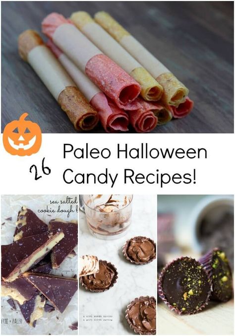 Paleo Halloween Candy Roundup by Thriving on Paleo - 26 gluten-free, Paleo, and primal recipes to make sure you and your kids have a healthier Halloween! Paleo Halloween Treats, Paleo Halloween Recipes, Paleo Halloween, Samhain Recipes, Paleo Dessert Recipes Easy, Gluten Free Halloween Treats, Paleo Candy, Halloween Candy Recipes, Aip Paleo Recipes