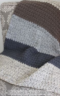 Crochet Pattern Natural Striped Blanket :: Rescued Paw Designs Blanket Neutral, Corak Krusye, Crochet Grandma, Neutral Crochet, Striped Crochet Blanket, Striped Blanket, Striped Baby Blanket, 4 Directions, Beginners Crochet