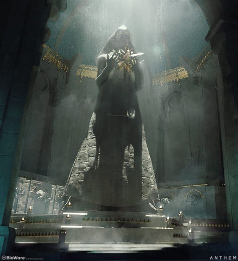 20 Concept Art for Anthem by Ken Fairclough Tomb Concept Art, Fantasy Statue, Ancient Tomb, Concept Artist, Fantasy Places, Scene Design, Ancient Temples, Landscape Artwork, Matte Painting