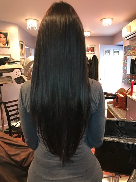 Long Black Hair Extensions Styles, Soft V Haircut Long, Long V Cut Hair, V Shape Long Hair, Long Layers V Cut, Long Straight Dark Brown Hair, V Haircut For Medium Hair, V Haircut For Long Hair, V Haircut