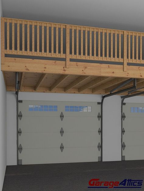 Turn Your Wasted Garage Space into Additional Storage Area. Custom Garage Storage Lofts & Storage Shelving. GET AN INSTANT COST ESTIMATE ONLINE RIGHT NOW! Storage Over Garage Door, Garage Loft Storage, Garage Loft Ideas, Garage Attic Storage, Garage Organization Shelves, Garage Floor Paint, Overhead Garage Storage, Garage Cabinet, Garage Loft