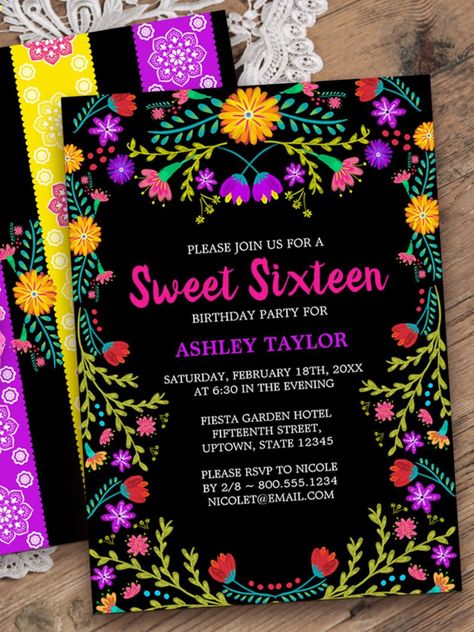 Black Mexican Fiesta Folk Art Floral Sweet Sixteen Invitation
Floral Sweet Sixteen Invitation for your daughter's 16th Birthday celebration! #sweetsixteen #16thbirthday #birthday #happybirthday #birthdaycards #birthdayparty #turningsixteen #mexican #fiesta Fiesta Theme Sweet 16, Fiesta Sweet 16, Sweet 16 Fiesta Theme, Sweet 16 Party Themes, Solstice Party, Sweet 16 Party Invitations, Folk Art Floral, Sweet 16 Themes, 16th Birthday Invitations