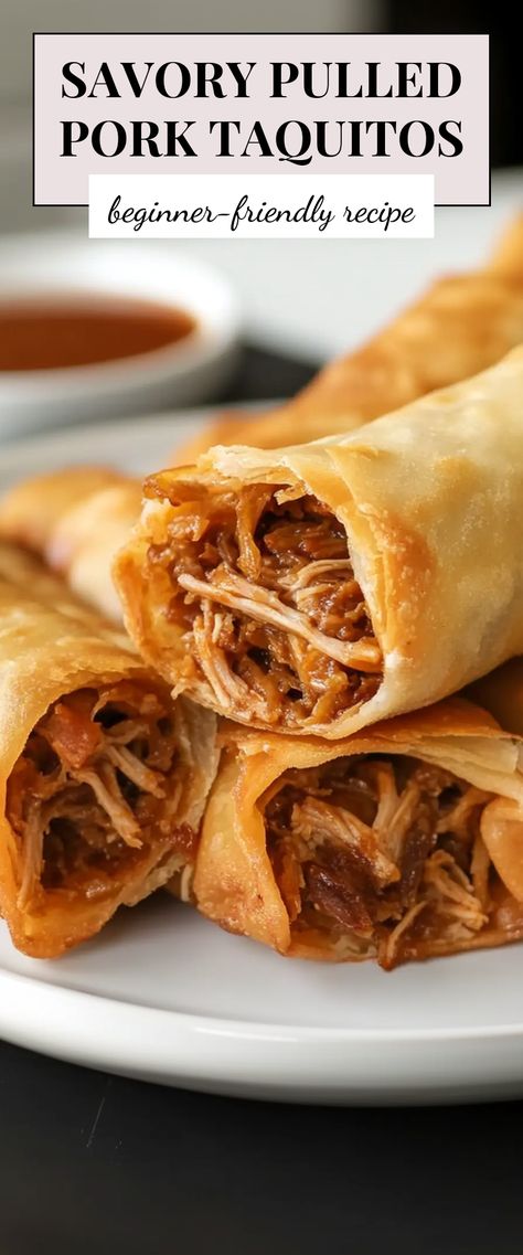 Image for Savory Pulled Pork Taquitos Pulled Pork Pastry Puffs, Taquitos Pork, Pulled Pork Pineapple, Quick Pulled Pork, Pulled Pork Taquitos, Diced Pork Recipes, Savory Pulled Pork, Pork Taquitos, Sour Cream Ranch Dressing