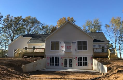 Walkout Basement Windows, Walkout Basement Patio, Four Gables Farmhouse, Basement Patio, Patio Under Decks, Addition Plans, Woods House, Home Addition Plans, House Addition