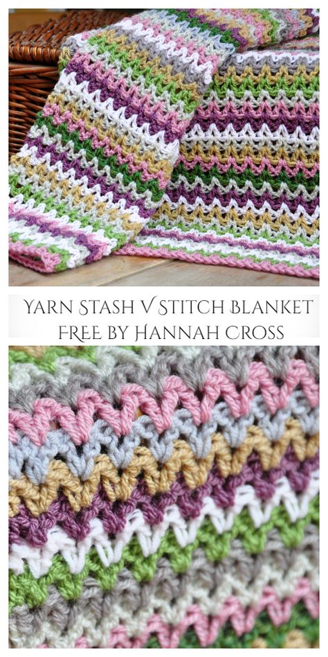 V Stitch Blanket Free Crochet Patterns - DIY Magazine 3 Color Crochet Afghan Patterns Free, Crochet Block Stitch Scarf, V Stitch Crochet Blanket Pattern Free, Easy Crochet Patterns Free Beginners, Crochet Blanket Colors, V Stitch Crochet, Yarn Creations, Crocheted Blankets, Stitch Blanket