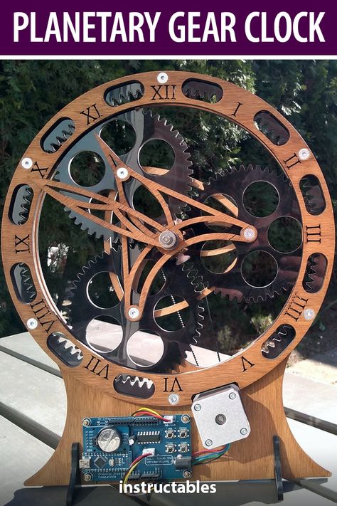 Cnc Clock, Woodworking Plans Clocks, Wooden Clock Plans, Wooden Gear Clock, Mechanical Projects, Wooden Gears, Mechanical Gears, Living Room Clocks, Gear Clock