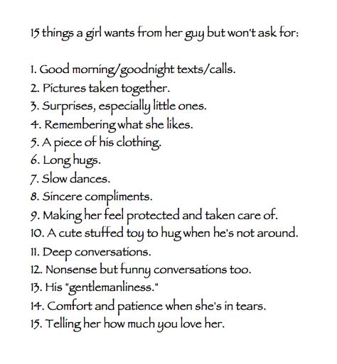 Thing Guys Want But Wont Ask For, What A Guy Wants From His Girlfriend, What I Want From My Boyfriend, What A Girl Wants In A Relationship, Cute Ways To Ask A Guy Out, What Guys Want But Wont Ask For, Things Girls Want But Wont Ask For, Things Guys Want But Wont Ask For, What To Look For In A Guy