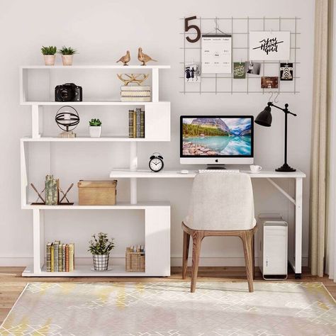 Traditional Bookcases, L Shaped Corner Desk, L Shape Desk, Desk Wood, Deco Studio, Bookshelf Storage, Bookshelf Desk, Multipurpose Room, White Desks