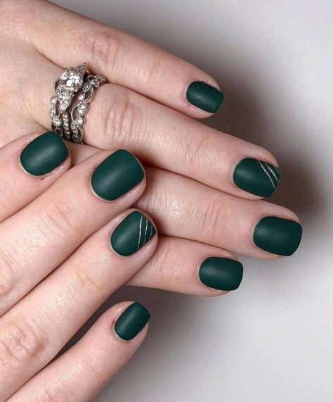 Looking for chic forest green nails ideas? You’ll love these dark green nails designs with forest green as the star! There’s acrylic nails in all shapes like coffin, almond, square, and short, along with ideas for from, summer, fall, and even Christmas. Choose from simple matte nails, or classy dark green nails with gold, and so much more! Photo Cred: @jark.nails, @nolas.nails, @heluviee, @gossipandgloss, @mydumbnails, @bluecloudspa, @nailsbypaulin @nailsbyzuziap Dark Nail Polish Designs, Dark Green And Grey Nails, Green Gel Manicure Short Nails, Simple Short Green Nails, One Red Hand One Green Hand Nails, Dark Green New Years Nails, Matte Hunter Green Nails With Gold, Green And Gold Simple Nails, Slytherin Nails Short