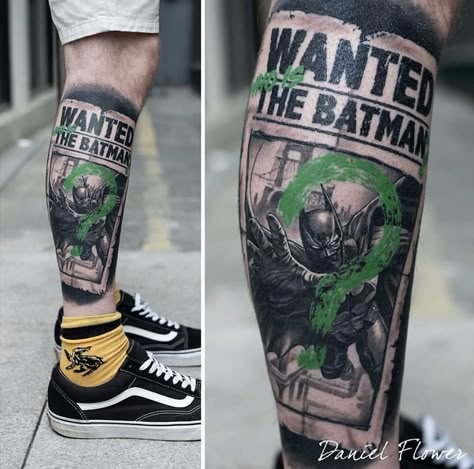 Question Mark Tattoo, Batman Tattoo Sleeve, Dc Tattoo, Mario Tattoo, Black Men Tattoos, Full Tattoo, Mark Tattoo, Comic Tattoo, Batman Tattoo