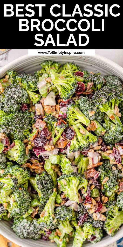 Beautiful, flavorful, and fresh broccoli salad combines crunchy broccoli florets with cranberries, sunflower seeds, red onion and crispy crumbled bacon tossed in a homemade creamy dressing! Grilled Italian Chicken, Broccoli Salad With Cranberries, Best Broccoli Salad Recipe, Salad Recipes With Bacon, Broccoli Bacon, Broccoli Cauliflower Salad, Broccoli Salad Bacon, Broccoli Salad Recipe, Creamy Dressing