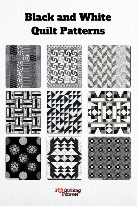 Free Black and White Quilt Patterns to Inspire Black And White Quilt Patterns, White Quilt Patterns, Black Log Cabin, Modern Quilt Patterns Free, Monochromatic Quilt, Black And White Quilt, Log Cabin Quilt Blocks, Two Color Quilts, Black And White Quilts