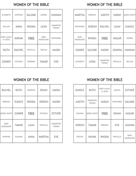 WOMEN OF THE BIBLE Bingo Cards Bible Bingo Printable Free, Bible Quizzes With Answers, Bible Charades, Bible Bingo, Bingo Printable Free, Bible Word Searches, Room Parent, Women Of The Bible, Mission Work