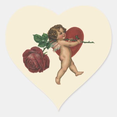 $8.30 | Vintage Victorian Valentine's Day Cherub and Rose #vintage angels, victorian cherub, cute valentines, retro valentines, cupid, love, flowers, red rose, vintage illustrations, heart Cupid Valentines Day, Valentines Day Stickers, Sacred Heart Art, Victorian Valentines, Day Stickers, Pop Up Market, Rose Heart, Red Rose Flower, Rosé Heart