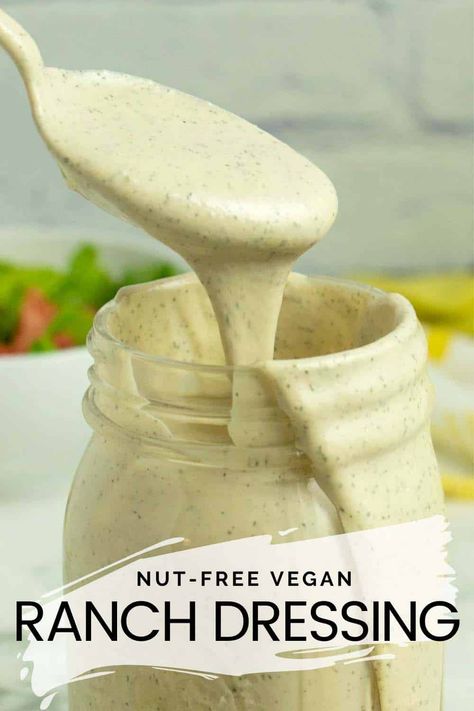 Tahini Ranch, Oil Free Salad Dressing, Vegan Sauce Recipes, Vegan Ranch Dressing, Vegan Salad Dressing, Vegan Dressing, Vegan Ranch, Nut Free Recipes, Vegan Sauces