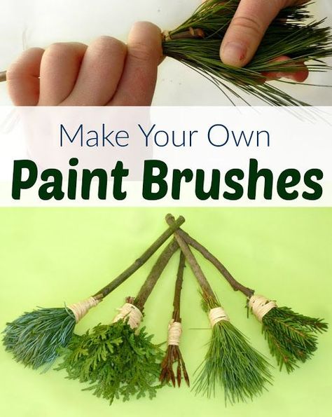 Making your own nature paint brushes is easy, fun and free! It will get you and… Nature Paint, Diy Nature, Tree Study, Nature School, Nature Play, Nature Kids, Camping Crafts, Camping Art, Nature Activities