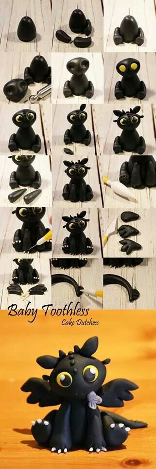 Toothless Baby Toothless, Crea Fimo, Dragon Cake, Dragon Party, Clay Dragon, Fondant Tutorial, Tanah Liat, Clay Baby, Fondant Figures