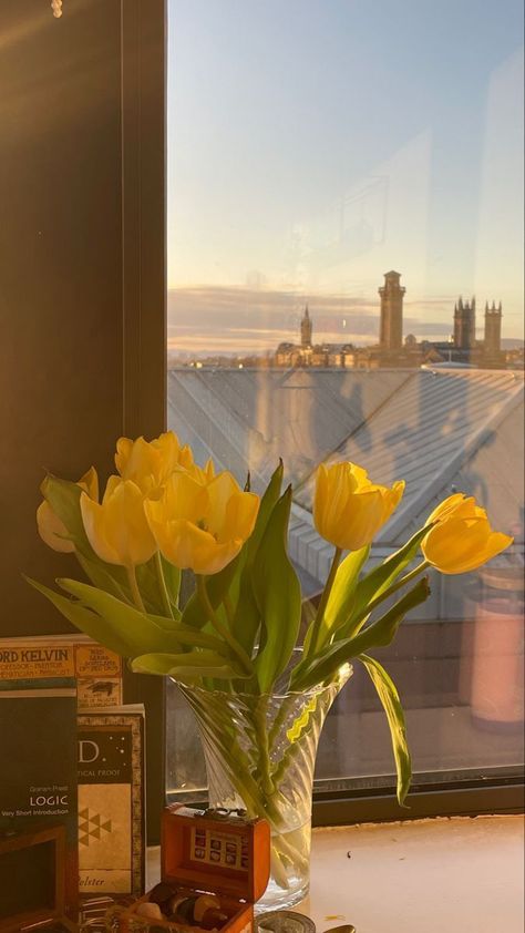 Yellow Flowers Bouquet, Scotland Glasgow, Yellow Aesthetic Pastel, Bouquet Vase, Yellow Bouquets, Flowery Wallpaper, Flower Vase Arrangements, Tulips In Vase, Nothing But Flowers