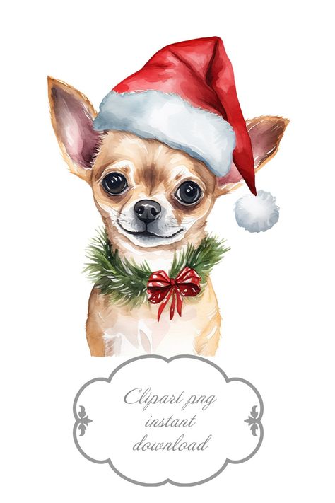 Chihuahua Drawing, Santa Hat Clipart, Etsy Clipart, Hat Clipart, Chihuahua Art, Santa Dog, Chihuahua Love, Snow Dogs, Chihuahua Dog