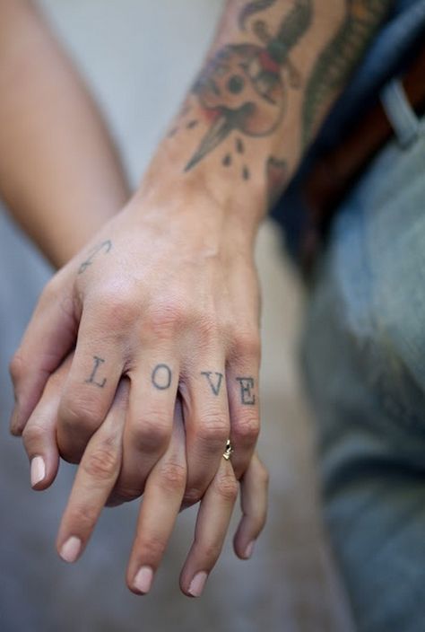 love Love Finger Tattoo, Finger Tats, Knuckle Tattoos, The Word Love, Hands Holding, Word Love, Hold My Hand, Pattern Tattoo, It Goes On