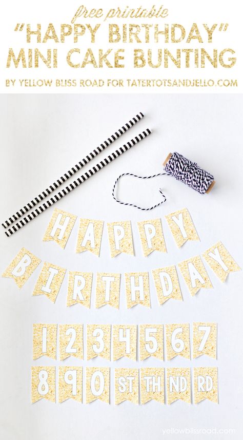 Use this Free Printable Happy Birthday Mini Cake Bunting for your next party! Kristin from Yellow Bliss Road shows us how! Happy Birthday Mini Cake, Moustache Party, Happy Birthday Free, Happy Easter Banner, Cake Bunting, Happy Birthday Printable, Cake Banner, Cake Banner Topper, Birthday Bunting