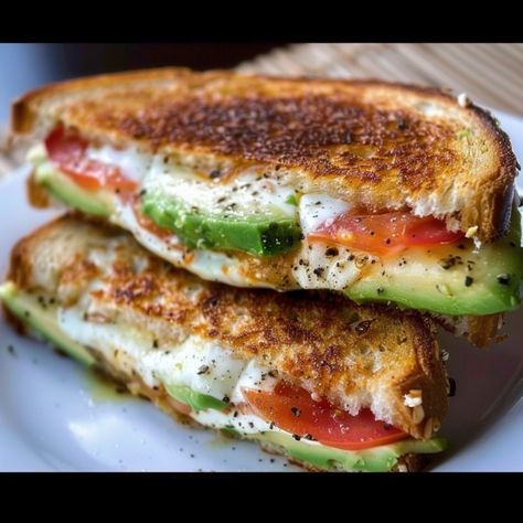 Grilled Cheese In Air Fryer, Tomato Grilled Cheese, Mozzarella And Tomato, Avocado Snack, Mozzarella Sandwich, Sprouted Grain Bread, Classic Sandwich, Avocado Sandwich, Tomato Mozzarella