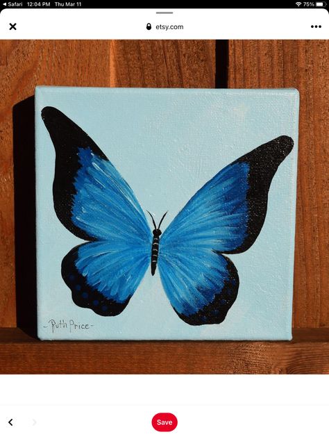 Blue Butterfly Painting Easy, Easy Blue Paintings Simple, Easy Butterfly Painting Simple, Painting Ideas On Canvas Trendy, Butterfly Painting Ideas On Canvas, Small Butterfly Painting, Simple Butterfly Painting, Trendy Painting Ideas On Canvas, Night Sky Canvas Painting