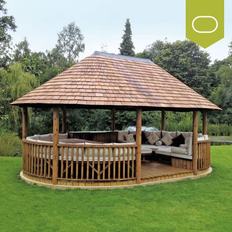 Breeze House Garden, Outdoor Hut Design, Circular Gazebo, Backyard Ideas Modern, Backyard Interior, Garden Gazebo Ideas, Leek Staffordshire, Breeze House, Gazebo Ideas Backyard