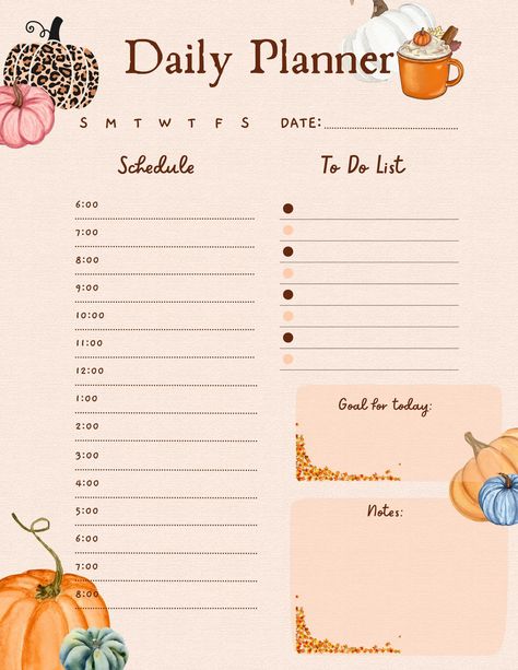 Beautiful Fall Daily Planner Page.  Instant Digital Download | PDF, JPG Fall To Do List Template, Fall Planner Ideas, November Digital Planner, November Planner, Daily Planner Ideas, Good Notes Templates, Autumn Planner, Digital Planner Ideas, Cute Daily Planner