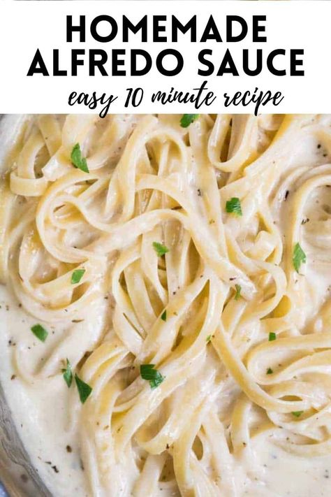 This is simply the Best Homemade Alfredo Sauce out there! With just a few common ingredients and 10 minutes, you can have this rich, creamy Alfredo Sauce packed with garlic and parmesan flavor! Alfredo Sauce With Milk, Best Homemade Alfredo Sauce, Fetuccini Alfredo, Homemade Alfredo Sauce Recipe, Alfredo Sauce Easy, Alfredo Sauce Recipe Easy, Make Alfredo Sauce, Creamy Alfredo Sauce, Alfredo Sauce Recipe Homemade