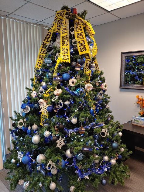 Police Theme Christmas Tree, First Responder Christmas Tree, Police Themed Christmas Tree, Law Enforcement Christmas Tree, Police Christmas Decorations, Police Officer Christmas Tree, Police Christmas Party, Police Party Theme, Police Christmas Tree