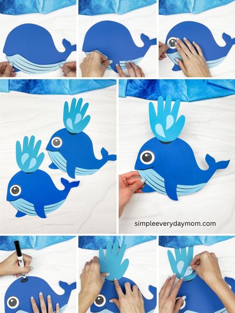 Whale Craft For Kindergarten, Whale Craft Kindergarten, Whale Handprint Craft, Whale Preschool Activities, Whale Craft Preschool, Whale Crafts For Preschool, Whale Art For Kids, Whale Crafts For Kids, Whale Activities