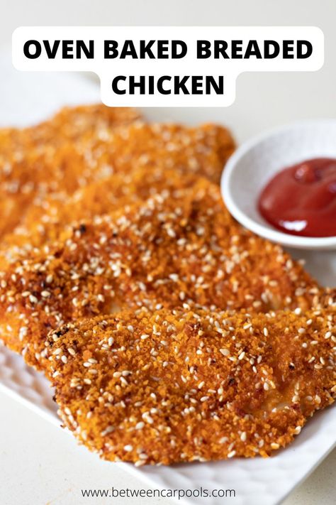 Baked Chicken Snitzel, Oven Baked Schnitzel, Oven Baked Chicken Schnitzel, Baked Schnitzel, Oven Baked Chicken Cutlets, Chicken Snitzel Recipe, Kosher Chicken Recipes, Oven Breaded Chicken, Baked Chicken Schnitzel