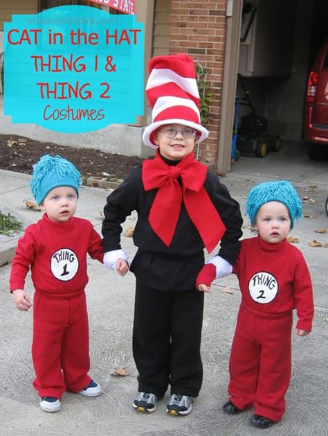 Diy Costumes For Boys, Diy Costumes Kids Boys, Sibling Halloween Costumes, Meme Costume, Thing 1 And Thing 2, Twin Halloween, Halloween Costumes To Make, Dr. Seuss, Halloween Costumes For 3