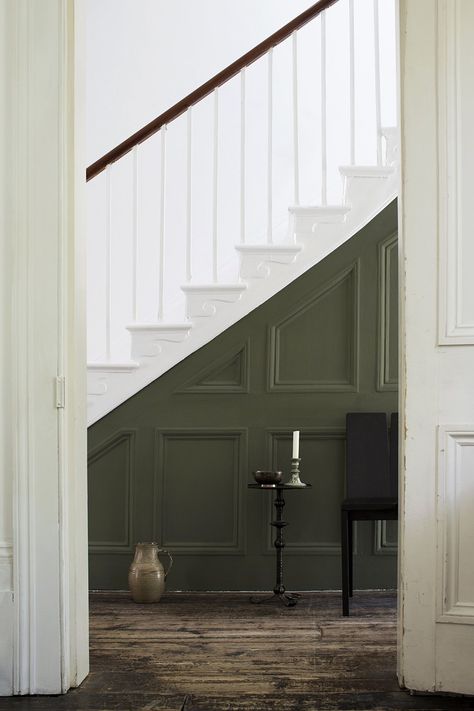 "Take a Walk to My House": A New Paint Collection from Atelier Ellis - Remodelista Atelier Ellis, Paint Collection, Green Hallway, New Paint Colors, Exterior Wood, Paint Colours, Take A Walk, Beautiful Chair, World Of Interiors