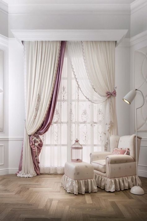 Window treatments Lace Bedroom, Curtain Designs For Bedroom, Window Curtain Designs, Valances For Living Room, Window Curtains Bedroom, Bedroom Blinds, Window Treatments Bedroom, Country Decorating, Curtain Ideas