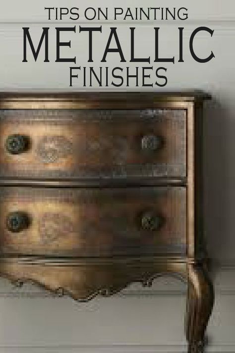 Metallic is trending this year, learn how to paint metallic finishes on your next DIY project! Metallic Painted Furniture, Diy Furniture Redo, Diy Furniture Bedroom, Learn How To Paint, Diy Furniture Easy, Painting Furniture Diy, Furniture Renovation, Refurbished Furniture, Diy Furniture Projects