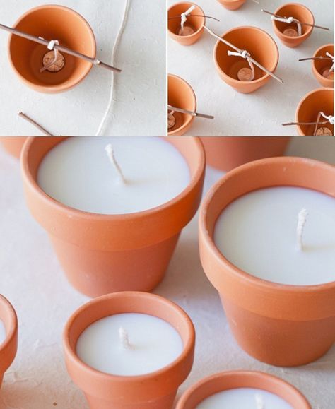 Think Clay Pots Are Only For Flowers? Think Again With These 13 Clever Ideas! Unique Candle Containers Diy, Pot Craft Ideas, Candle Making For Beginners, Soya Mumu, Candle Making Business, Soy Candle Making, Clay Pot Crafts, Candle Craft, Candle Business