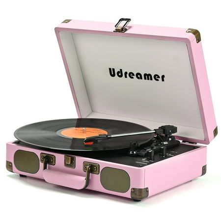 ?Udreamer? Record Player Enjoy High-quality Music Life . ?All-in-one Record Player?Bluetooth Input & AUX Audio input & RCA line-out & Headphone jack. ?VINYL PLAYER?Turntables for vinyl records. Record players for vinyl with speakers which bulit in. Three-speed Turntable (33, 45, 78 RPM) plays all of your 7" 10" 12" vinyl records.let you enjoy your entire record collection. ?Record Player Bluetooth with Speakers? Built-in Bluetooth receiver & 2 stereo speakers,,you can listen to your favorite mus Record Player And Vinyl Storage, Cute Record Player, Pink Cd Player, Record Player Aesthetic, Technology Devices, Seventeenth Birthday, Vinyl Player, Vinyl Record Player, Turn Table Vinyl