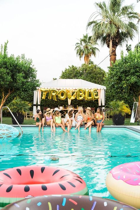 bachelorette pool parties - photo by Ashley LaPrade Photography http://ruffledblog.com/palm-springs-bachelorette-party-weekend-getaway Whimsical Pool, Palm Springs Bachelorette Party, Event Planning Guide, Ultimate Wedding Planning Checklist, Bachelorette Pool Party, Palm Springs Bachelorette, Bachelorette Party Weekend, Spring Getaway, Awesome Bachelorette Party