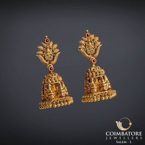 Jimiki Kammal Design Gold Antique, Gold Antique Jumkas Design, Jimikki Kammal Gold Design, Jimiki Kammal Design Gold, Jimikki Kammal Gold, Jimiki Kammal Design, Jumkas Antiques, Temple Jewellery Earrings, Gold Jhumka