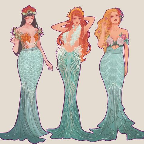 Hannah Alexander Artwork | A few mermaid dresses inspired by the mermaids of Peter Pan! I made these many years ago but never posted them. Which would you wear?… | Instagram Hannah Alexander Artwork, Peter Pan Mermaids, Hannah Alexander, Cheer Workouts, Mermaid Kisses, Disney Cosplay, Freelance Artist, Mermaid Art, Disney Fan Art