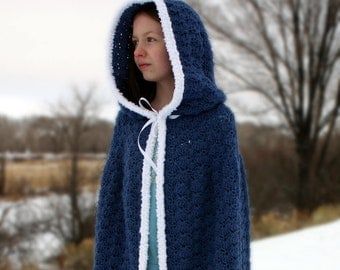 Crochet Pattern for Hooded Winter Cape Crochet Hooded Cloak, Hooded Cloak Pattern, Cape Crochet Pattern, Hooded Poncho Pattern, Cape Crochet, Crochet Cape Pattern, Cloak Pattern, Sensory Learning, Irish Sweater