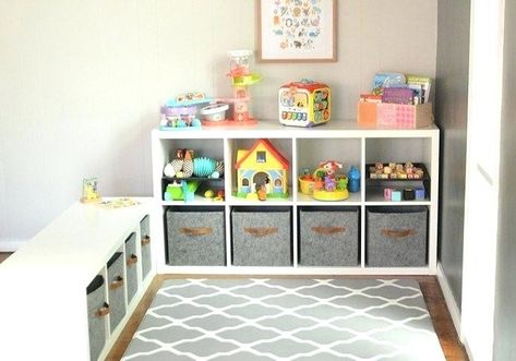 Living Room Play Corner, Organizing Apartment, Small Play Area, Play Area In Living Room, Kids Play Corner, Kids Playroom Basement, Playroom/living Room, Baby Play Areas, Small Playroom