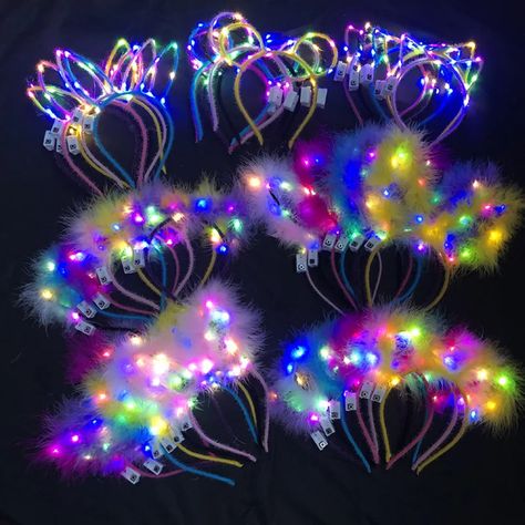 Wedding Rave Party, Neon Theme Party Decorations, Glow Bachelorette Party, Led Headbands, Rave Party Theme, Glow Accessories, Led Lights Party, Neon Party Ideas, Rave Wedding