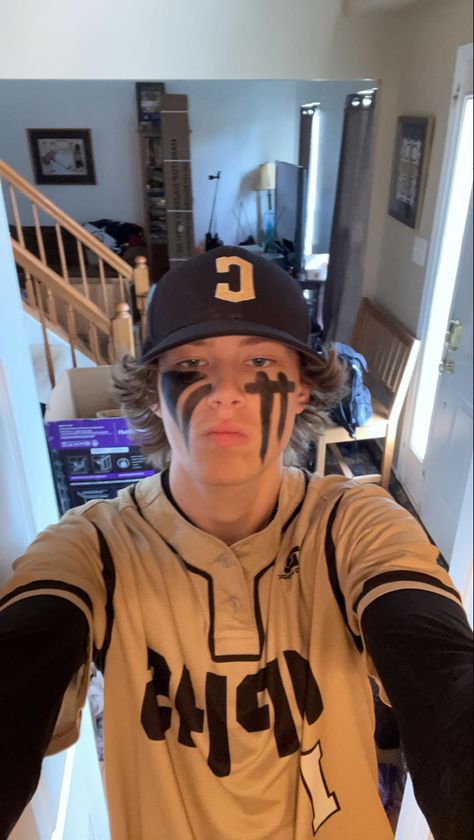 Sports Eye Black Ideas, Cool Eye Black Designs For Baseball, Baseball Face Paint Black, Eye Black For Football Games, Eyeblack Ideas For Baseball, Batman Eyeblack Softball, Eye Black Inspo Sports, Football Face Paint Ideas For Boys, Eye Black Football Game