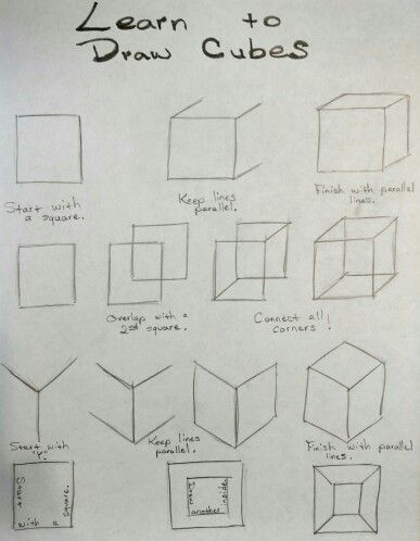 Learning 3d Shapes, Cube Head Drawing, How To Draw A Cube, How To Draw A Cube Step By Step, 3d Square Drawing, Basic Shapes Drawing Art Lessons, Cube Anatomy Drawing, How To Draw A 3d Cube, Cube Objects Drawing