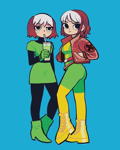 Bryan Lee O'Malley no Instagram: “The year they finally dressed up as 80s Rogue and 90s Rogue for halloween, Scott got sick and missed the whole thing. 🤒” Bryan Lee O Malley, Scott Pilgrim Comic, Bryan Lee, Swim Bra, Scott Pilgrim Vs. The World, Vs The World, Scott Pilgrim, Art Style Inspiration, X Men