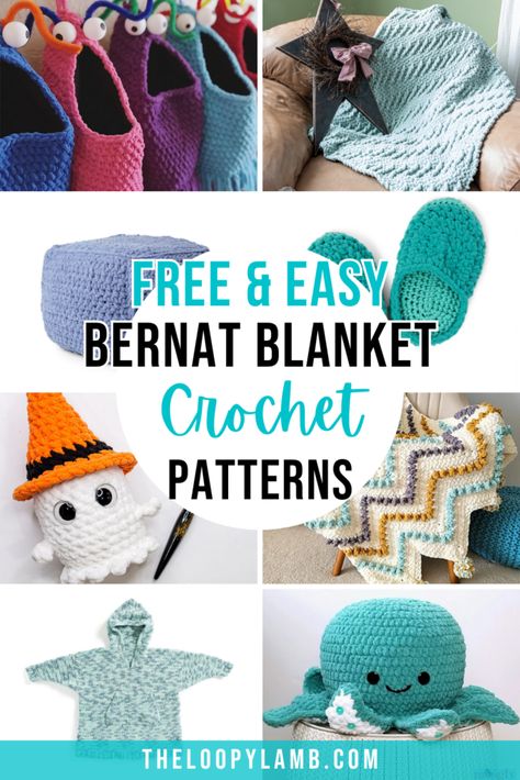 Make your next crochet project cozy with these Bernat Blanket Yarn patterns! From free afghans and throws to easy amigurumi toys, find over 40 patterns to try. Click to see the collection! Small Bernat Blanket Yarn Projects, Loops And Threads Cozy Blanket Yarn Patterns, Bernat Blanket Perfect Phasing Crochet, Bernat Blanket Big Yarn Patterns Crochet, Bernat Amigurumi, Bernat Baby Blanket Yarn Patterns Crochet, Bernat Blanket Yarn Scarf, Crochet Bernat Blanket Yarn Pattern, Crochet Thick Yarn Projects