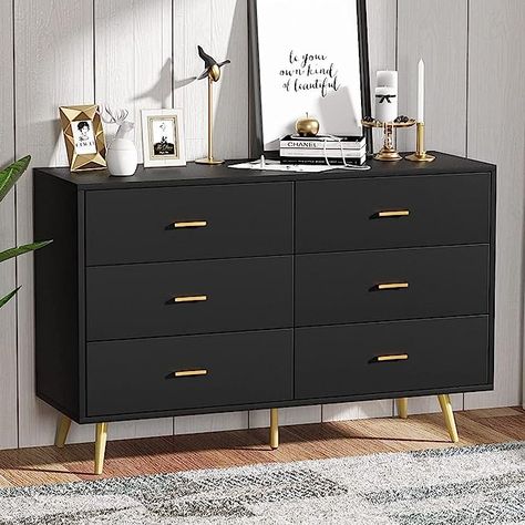 Amazon.com - LYNSOM Black Dresser, Modern 6 Drawer Dresser for Bedroom with Wide Drawers and Metal Handles, Wood Storage Chest of Drawers for Living Room Hallway Entryway - Black Dresser, Wide Chest Of Drawers, Modern Chests, Modern Chest Of Drawers, Black Dressers, Dresser For Bedroom, Closet Drawers, 9 Drawer Dresser, Wooden Dresser